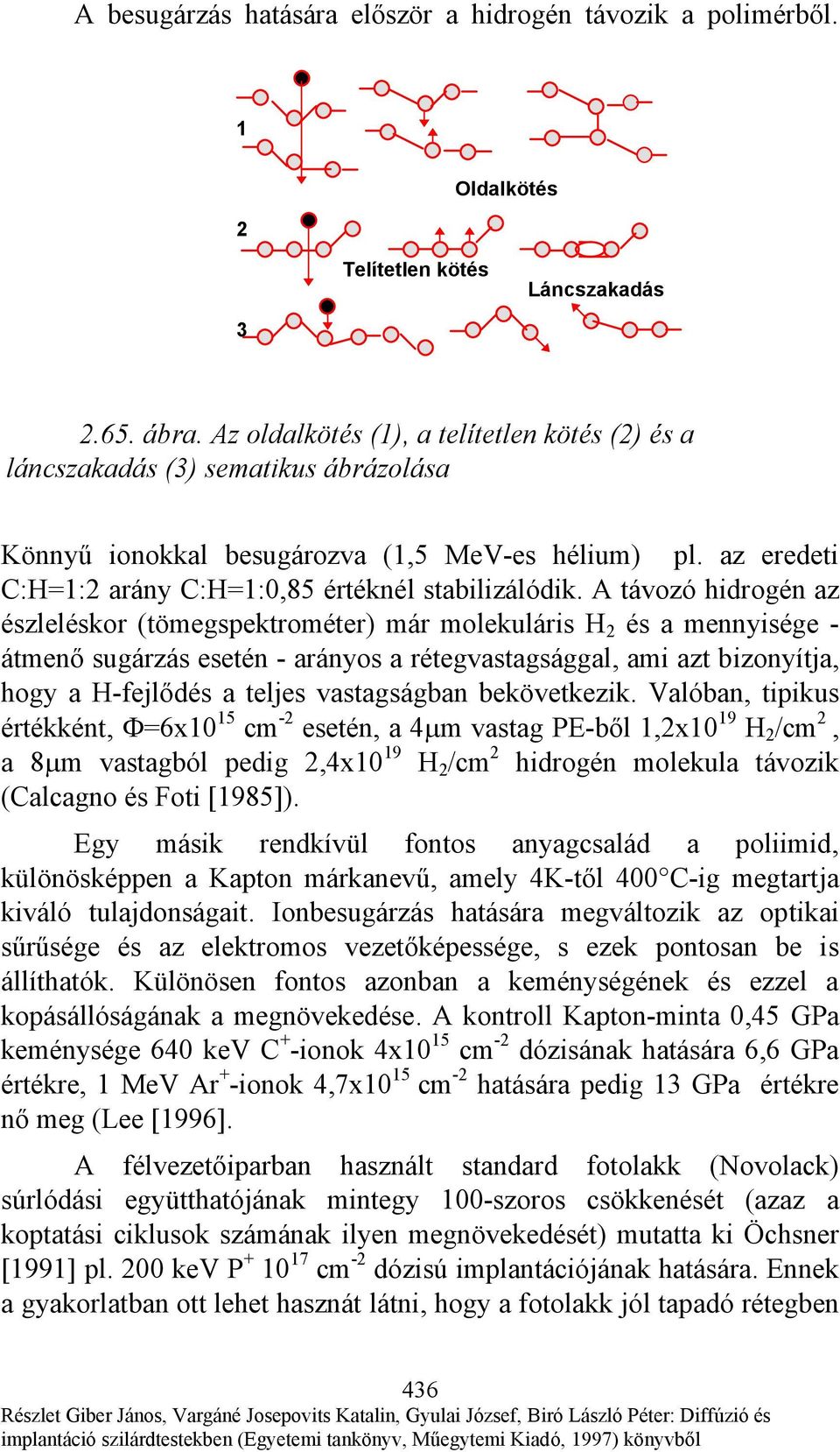 A távozó hidrogén az észleléskor (tömegspektrométer) már molekuláris H 2 és a mennyisége - átmenő sugárzás esetén - arányos a rétegvastagsággal, ami azt bizonyítja, hogy a H-fejlődés a teljes