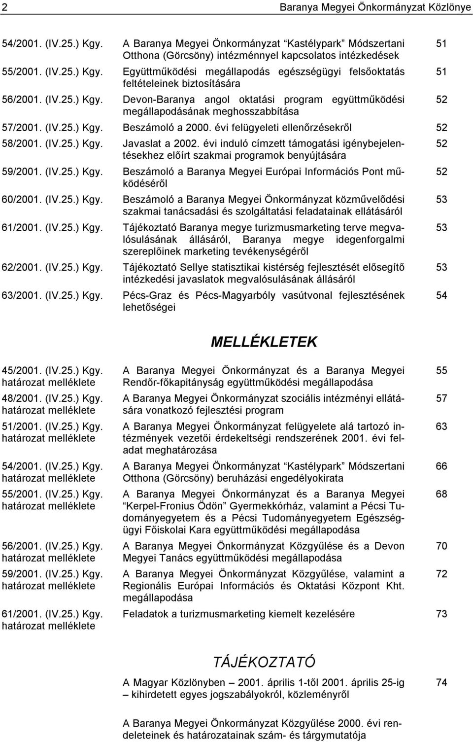 évi induló címzett támogatási igénybejelentésekhez 52 előírt szakmai programok benyújtására 59/2001. (IV.25.) Kgy.