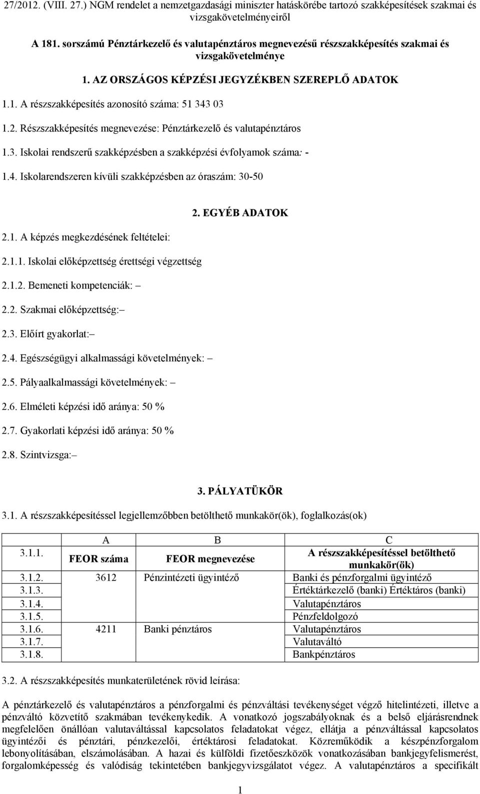 Iskolarendszeren kívüli szakképzésben az óraszám: 30-50 2. EGYÉB ADATOK 2.1. A képzés megkezdésének feltételei: 2.1.1. Iskolai előképzettség érettségi végzettség 2.1.2. Bemeneti kompetenciák: 2.2. Szakmai előképzettség: 2.