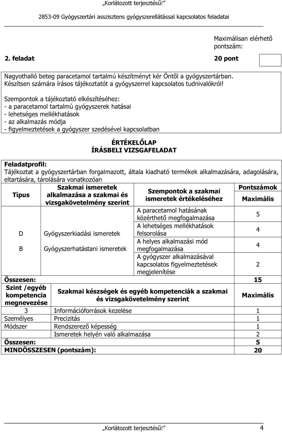 Szempontok a tájékoztató elkészítéséhez: - a paracetamol tartalmú gyógyszerek hatásai - lehetséges mellékhatások - az alkalmazás módja - figyelmeztetések a gyógyszer szedésével kapcsolatban