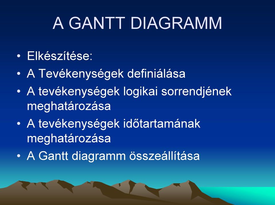 sorrendjének meghatározása A tevékenységek