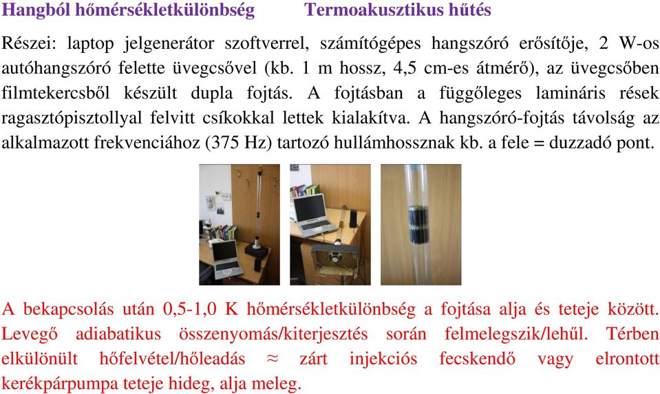 A hangszóró-fojtás távolság az alkalmazott frekvenciához (375 Hz) tartozó hullámhossznak kb. a fele = duzzadó pont.