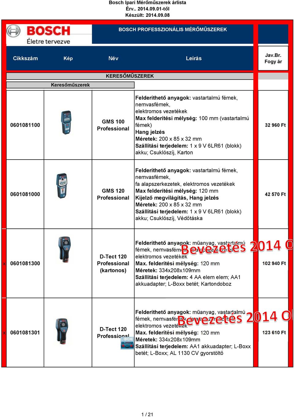 Kijelző megvilágítás, Hang jelzés Méretek: 200 x 85 x 32 mm akku; Csuklószíj, Védőtáska 42 570 Ft x 0601081300 D-Tect 120 (kartonos) Felderíthető anyagok: műanyag, vastartalmú fémek, nemvasfémek, fa