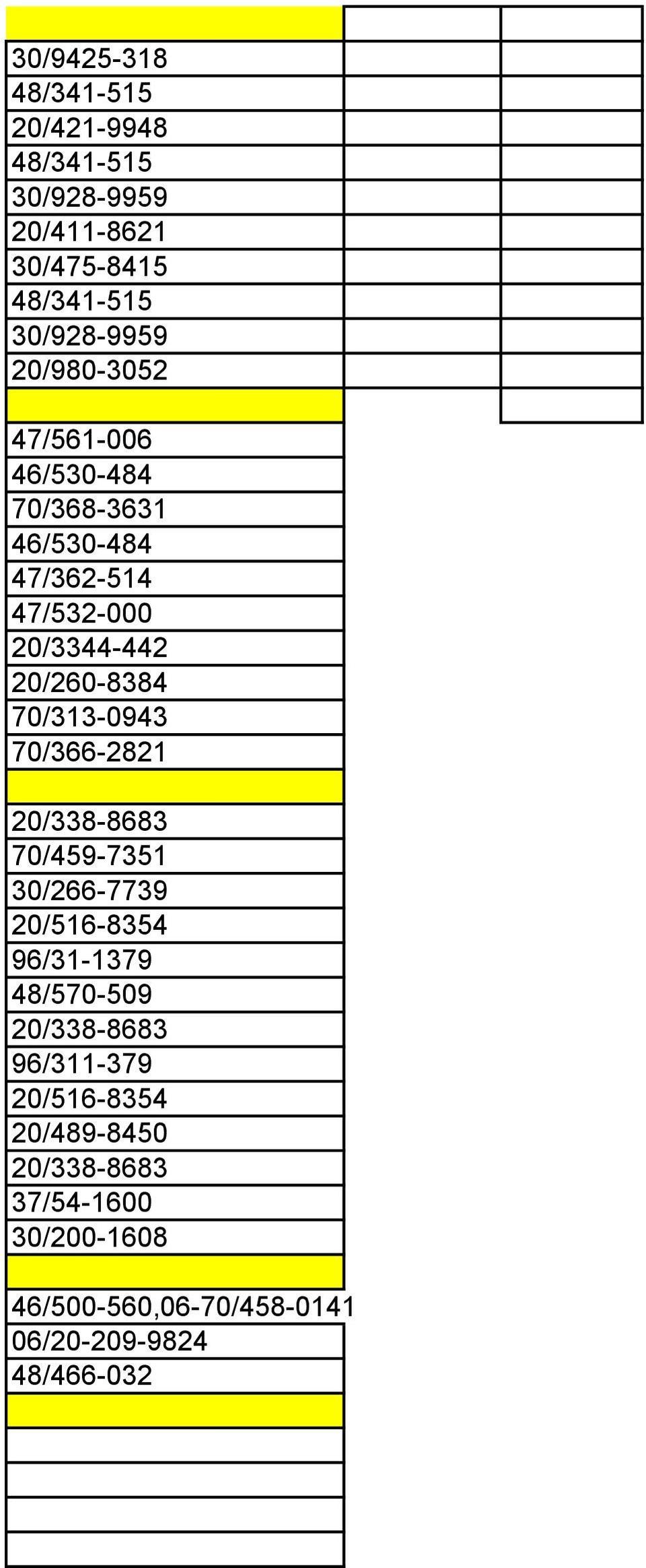 70/313-0943 70/366-2821 20/338-8683 70/459-7351 30/266-7739 20/516-8354 96/31-1379 48/570-509 20/338-8683