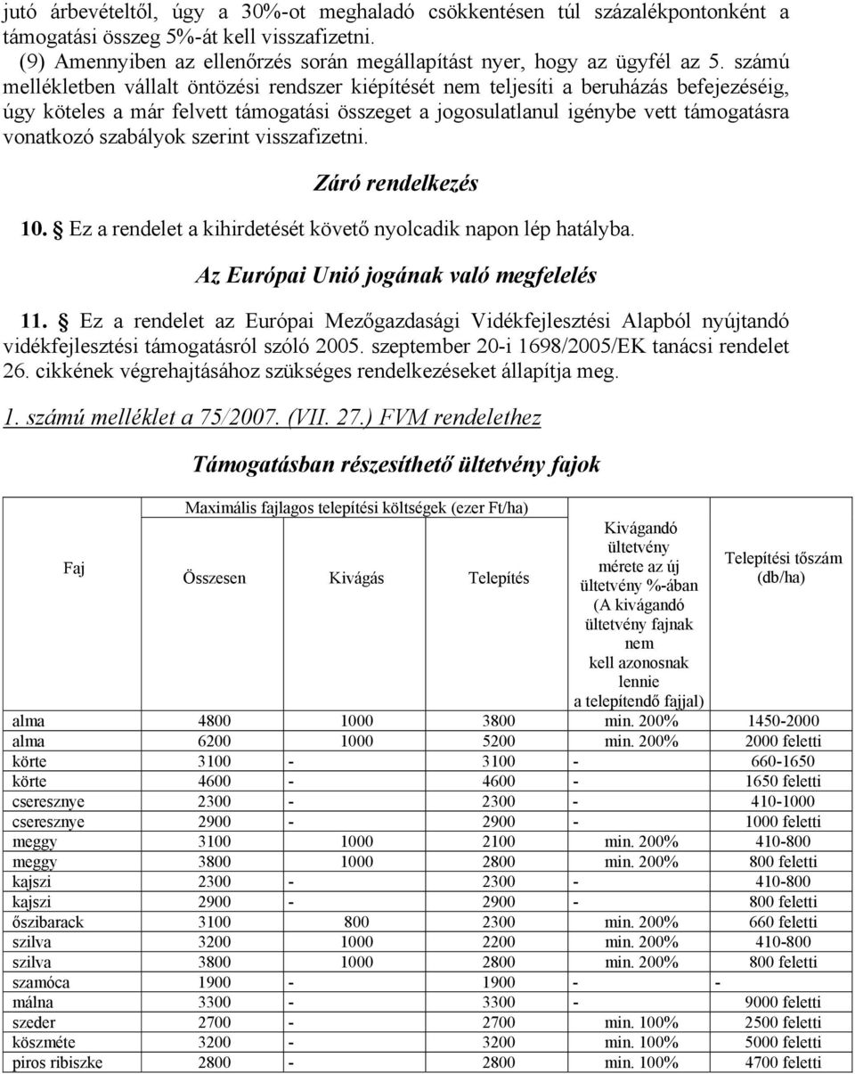 szabályok szerint visszafizetni. Záró rendelkezés 10. Ez a rendelet a kihirdetését követő nyolcadik napon lép hatályba. Az Európai Unió jogának való megfelelés 11.