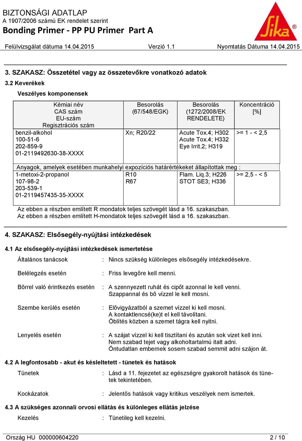 RENDELETE) Acute Tox.4; H302 Acute Tox.4; H332 Eye Irrit.