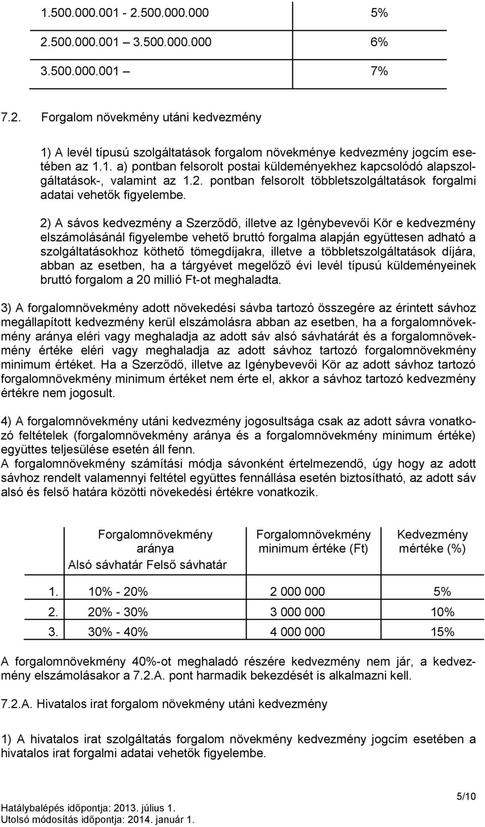 2) A sávos kedvezmény a Szerződő, illetve az Igénybevevői Kör e kedvezmény elszámolásánál figyelembe vehető bruttó forgalma alapján együttesen adható a szolgáltatásokhoz köthető tömegdíjakra, illetve