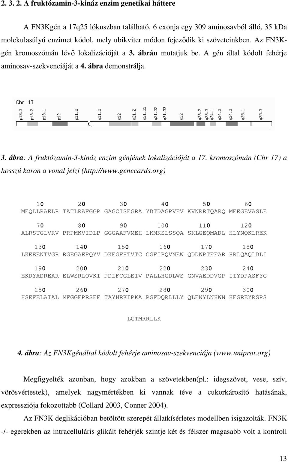 szöveteinkben. Az FN3Káltal kódolt fehérje gén kromoszómán lévő ő lokalizációját a 3. ábrán mutatjuk be. A gén aminosav-szekvenciáját a 4. ábra demonstrálja. 3. ábra: A fruktózamin-3-kináz kináz enzim génjének lokalizációját a 17.