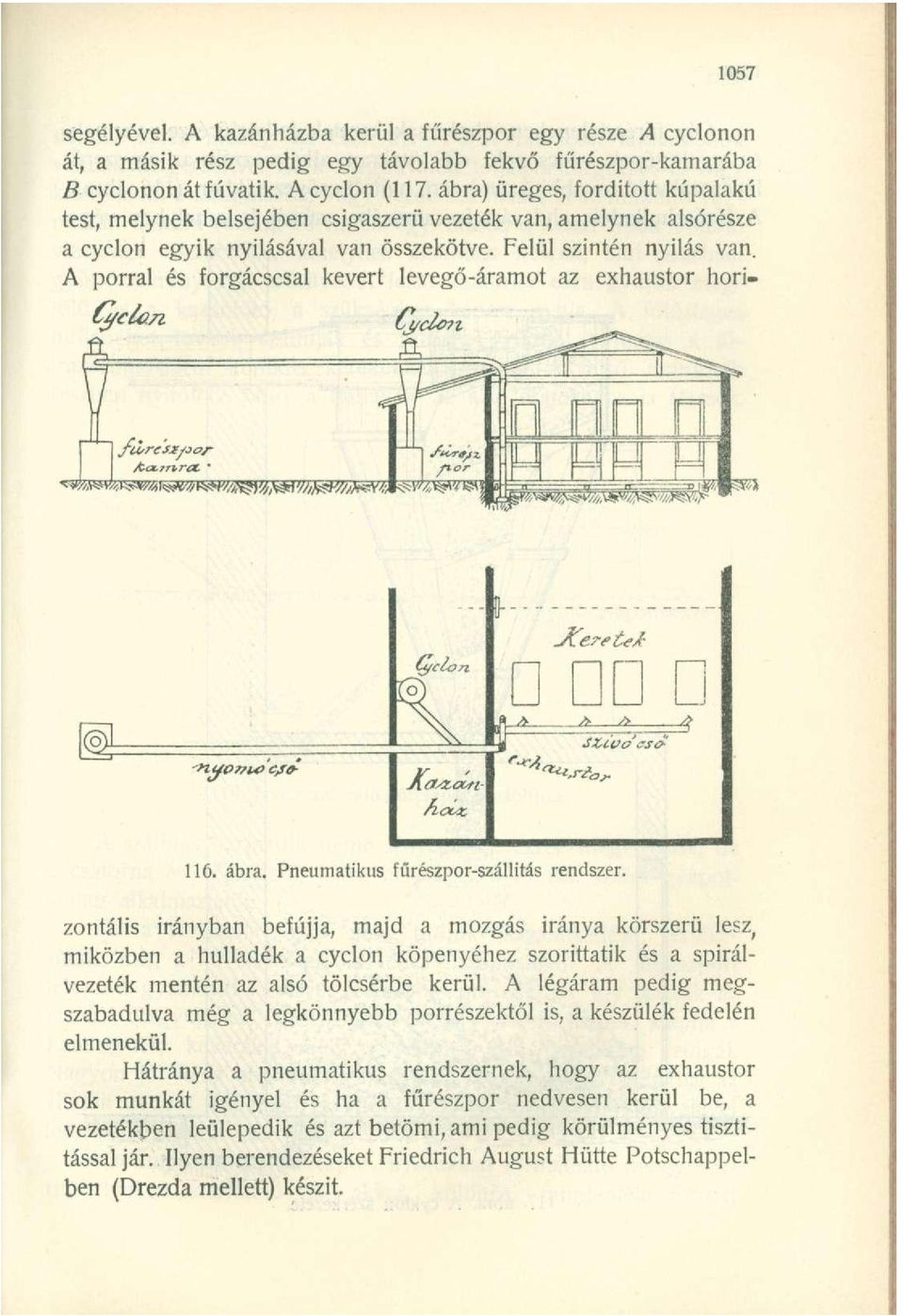 A porral és forgácscsal kevert levegő-áramot az exhaustor hori- -I- keretet nn JCűUtoctt 116. ábra. Pneumatikus fűrészpor-szállitás rendszer.