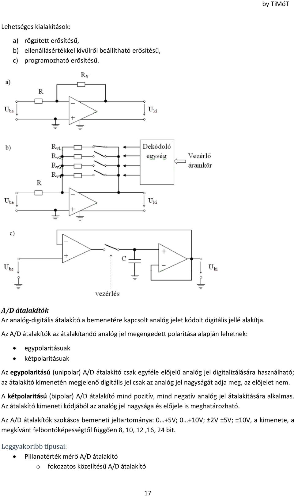 Az A/D átalakítók az átalakítandó analóg jel megengedett polaritása alapján lehetnek: egypolaritásuak kétpolaritásuak Az egypolaritású (unipolar) A/D átalakító csak egyféle előjelű analóg jel