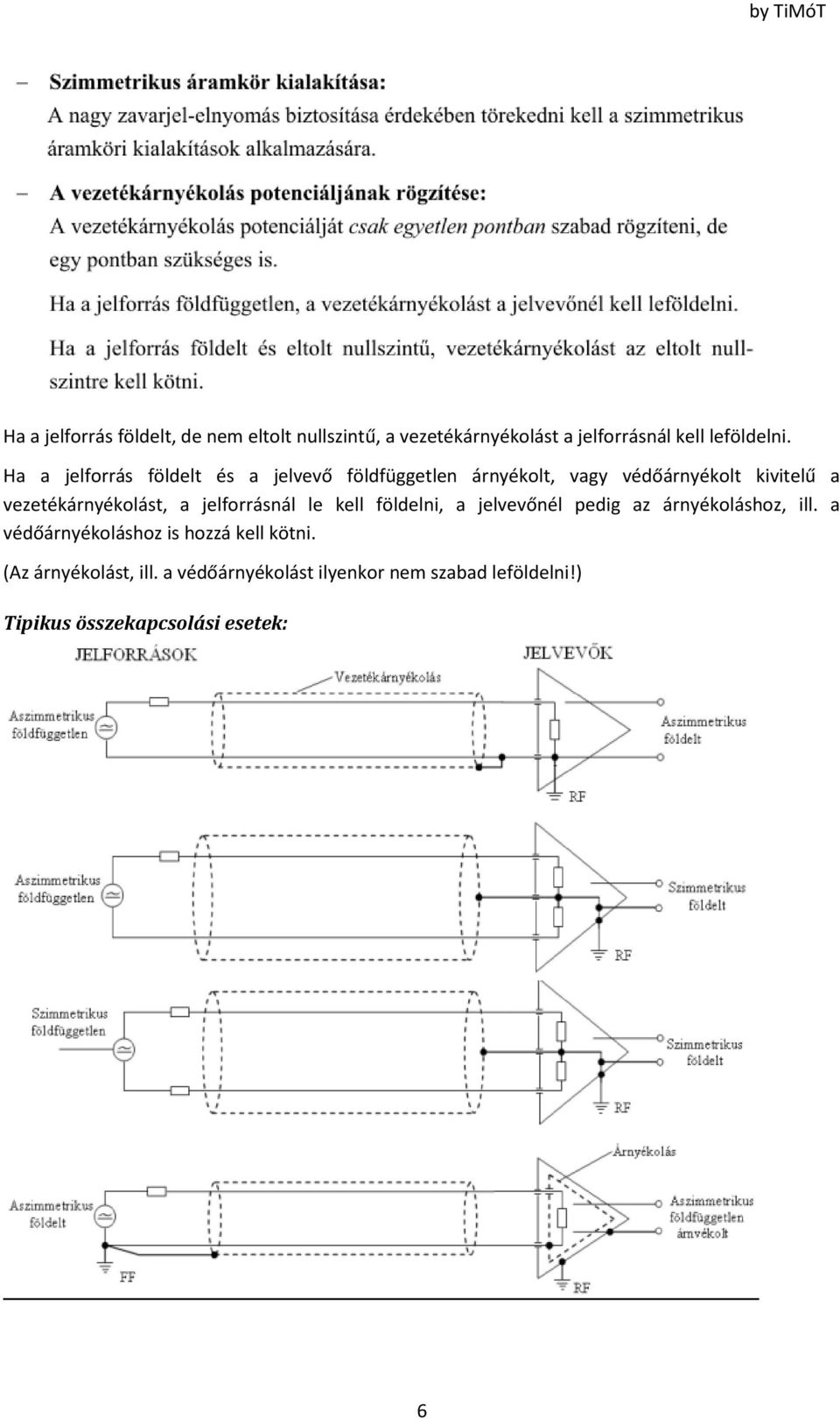 vezetékárnyékolást, a jelforrásnál le kell földelni, a jelvevőnél pedig az árnyékoláshoz, ill.