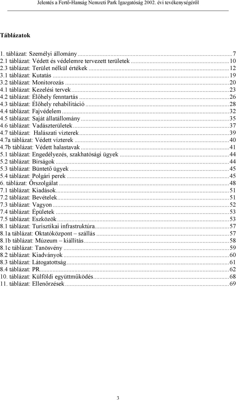6 táblázat: Vadászterületek...37 4.7 táblázat: Halászati vízterek...39 4.7a táblázat: Védett vízterek...40 4.7b táblázat: Védett halastavak...41 5.1 táblázat: Engedélyezés, szakhatósági ügyek...44 5.