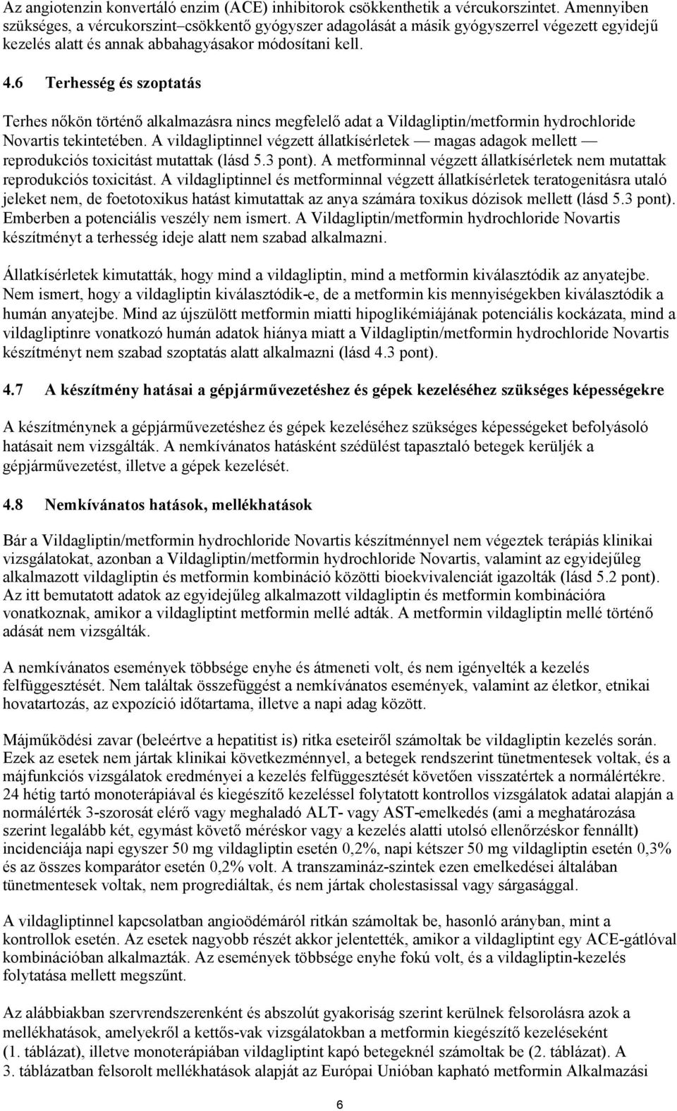 6 Terhesség és szoptatás Terhes nőkön történő alkalmazásra nincs megfelelő adat a Vildagliptin/metformin hydrochloride Novartis tekintetében.