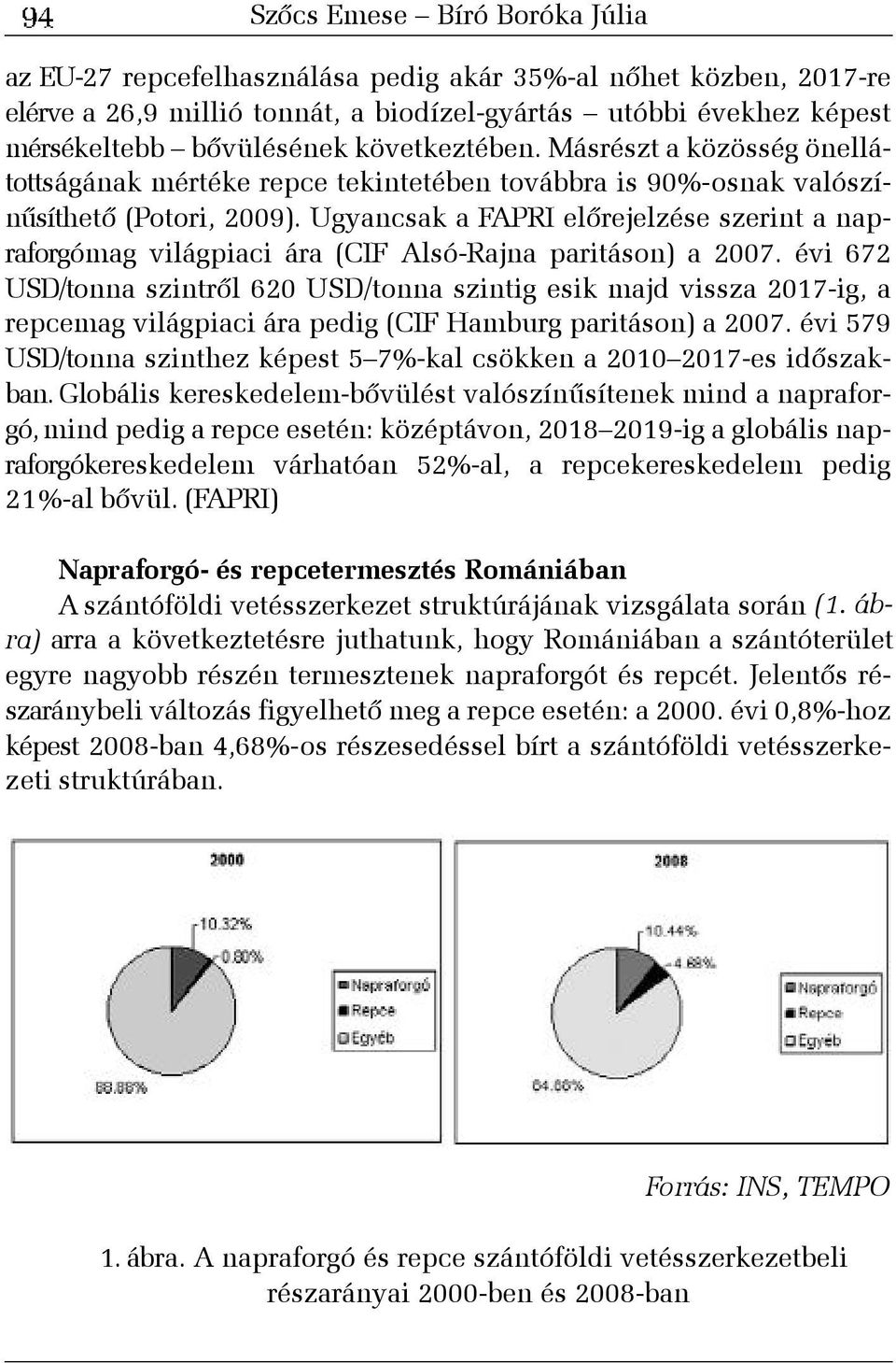 Ugyancsak a FAPRI elõrejelzése szerint a napraforgómag világpiaci ára (CIF Alsó-Rajna paritáson) a 2007.