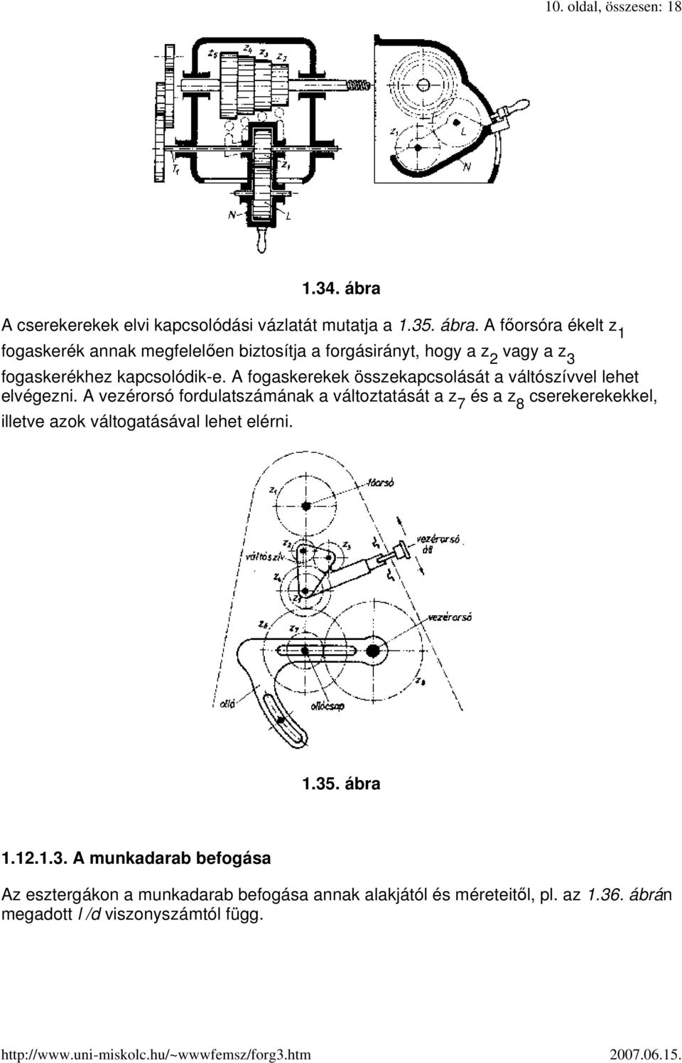 A fıorsóra ékelt z 1 fogaskerék annak megfelelıen biztosítja a forgásirányt, hogy a z 2 vagy a z 3 fogaskerékhez kapcsolódik-e.