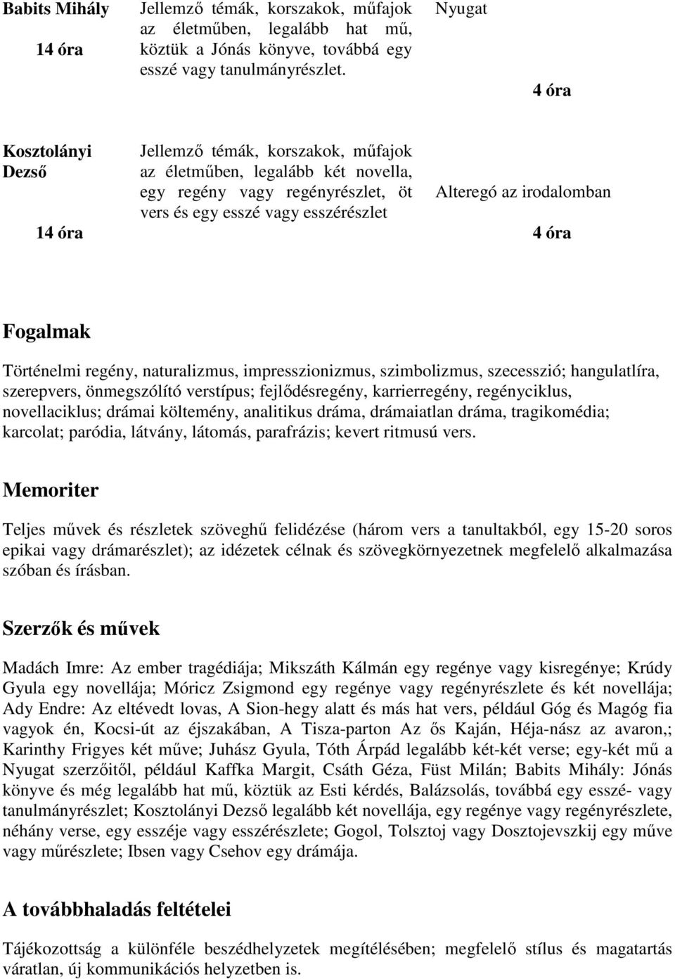 irodalomban 4 óra Fogalmak Történelmi regény, naturalizmus, impresszionizmus, szimbolizmus, szecesszió; hangulatlíra, szerepvers, önmegszólító verstípus; fejlődésregény, karrierregény, regényciklus,