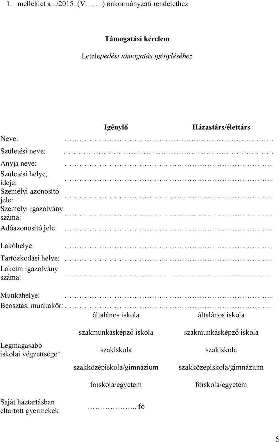 .. Anyja neve: Születési helye, ideje: Személyi azonosító jele: Személyi igazolvány száma: Adóazonosító jele: Lakóhelye: Tartózkodási helye: Lakcím