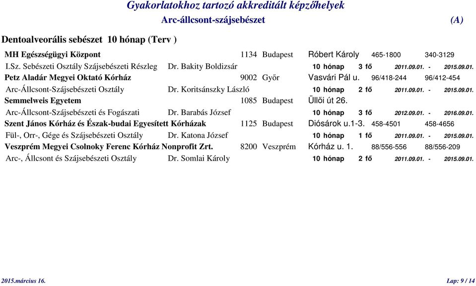 Barabás József 10 hónap 3 fő 2012.09.01. - 2016.09.01. Szent János Kórház és Észak-budai Egyesített Kórházak 1125 Budapest Diósárok u.1-3.