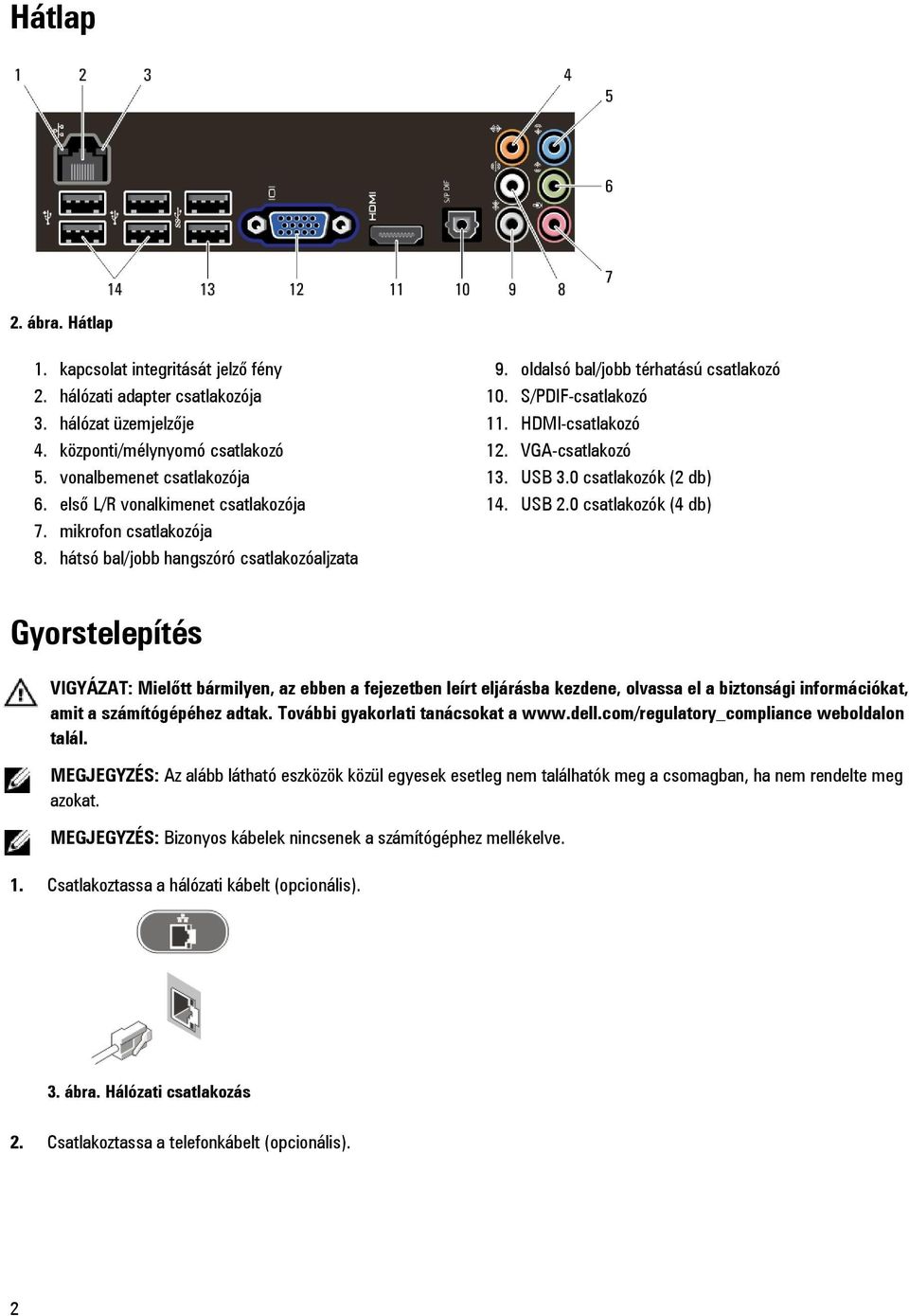 VGA-csatlakozó 13. USB 3.0 csatlakozók (2 db) 14. USB 2.