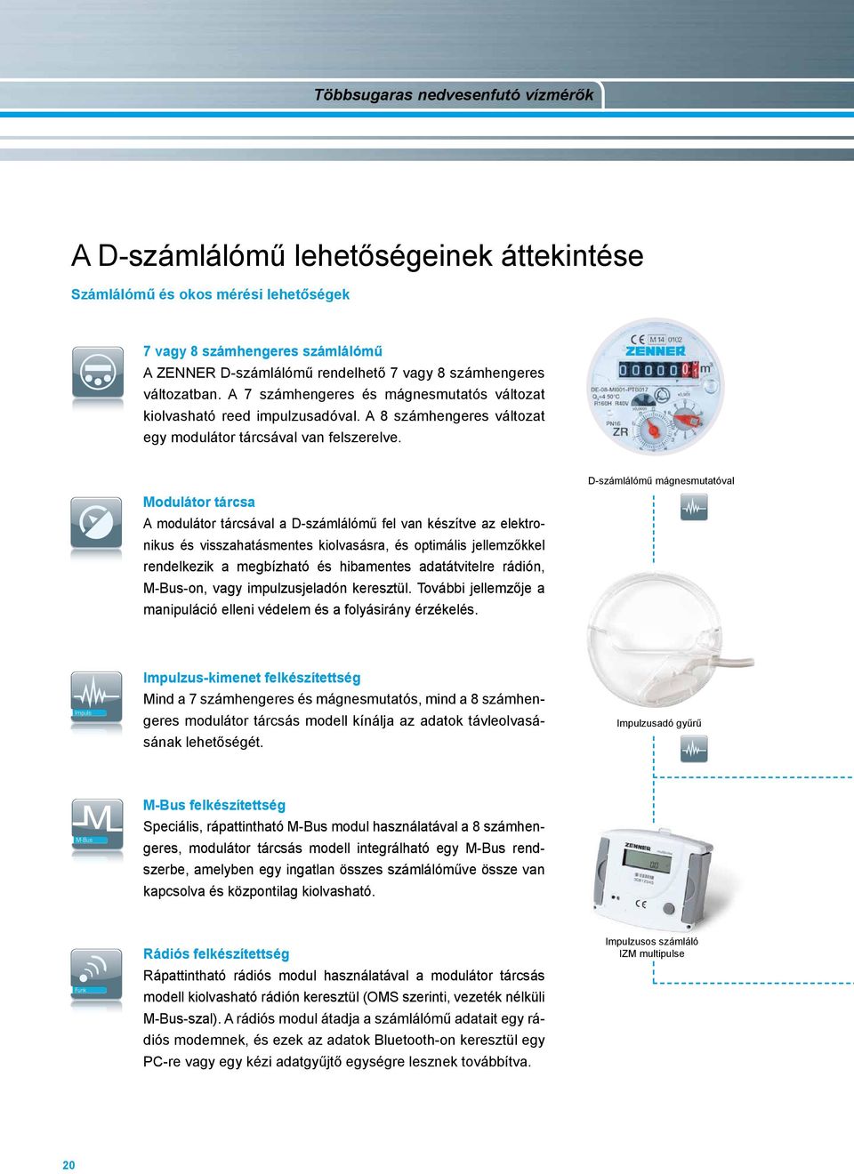 M-Bus Impuls M-Bus D-számlálómű mágnesmutatóval Modulátor tárcsa A modulátor tárcsával a D-számlálómű fel van készítve az elektro Impuls M-Bus Funk kiolvasásra, és optimális jellemzőkkel nikus és