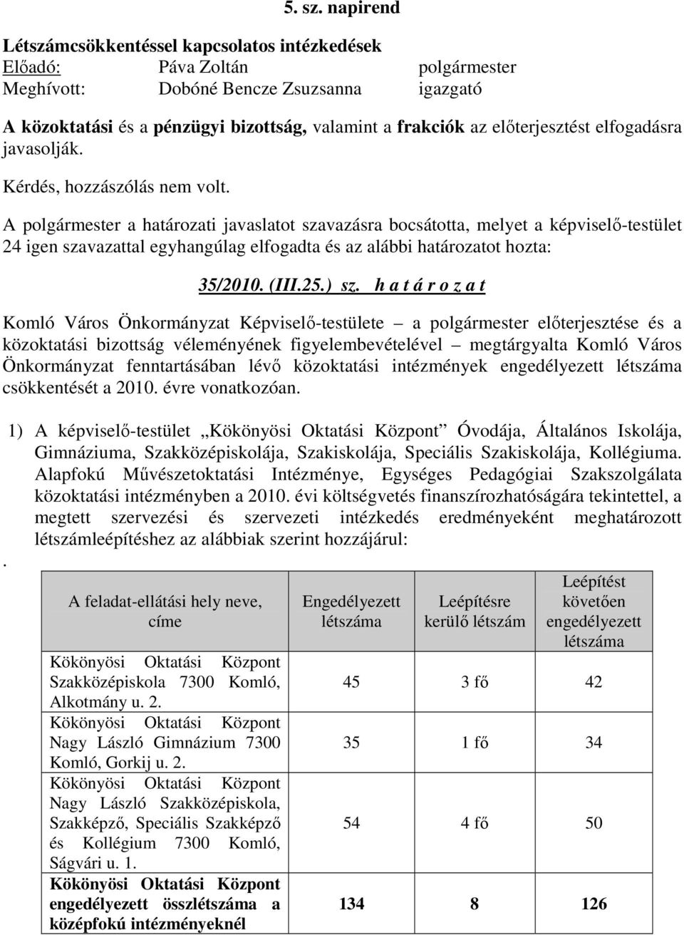 elıterjesztést elfogadásra javasolják. Kérdés, hozzászólás nem volt.