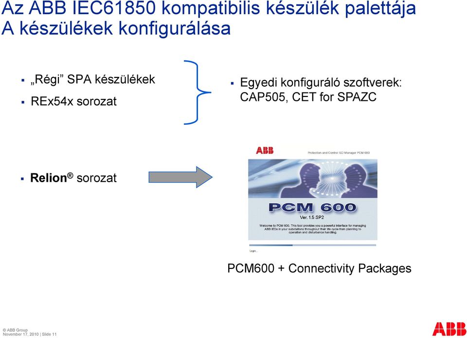 Egyedi konfiguráló szoftverek: CAP505, CET for SPAZC Relion