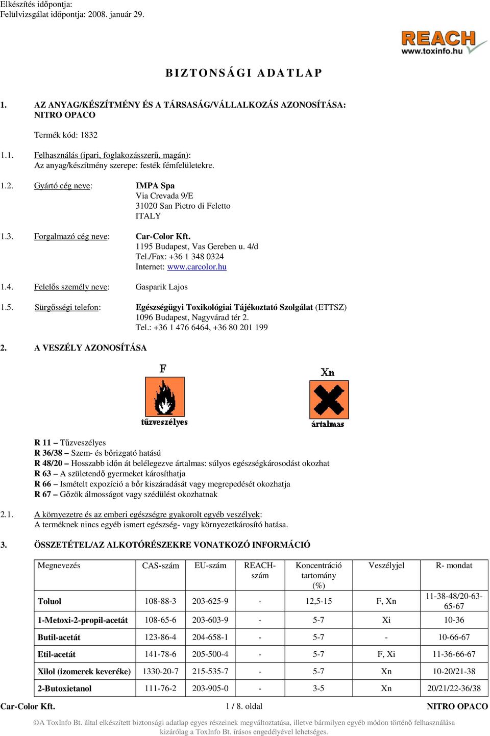 5. Sürgősségi telefon: Egészségügyi Toxikológiai Tájékoztató Szolgálat (ETTSZ) 1096 Budapest, Nagyvárad tér 2. Tel.: +36 1 476 6464, +36 80 201 199 2.