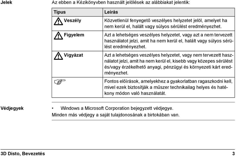 Azt a lehetséges veszélyes helyzetet, vagy nem tervezett használatot jelzi, amit ha nem kerül el, kisebb vagy közepes sérülést és/vagy érzékelhető anyagi, pénzügyi és környezeti kárt eredményezhet.