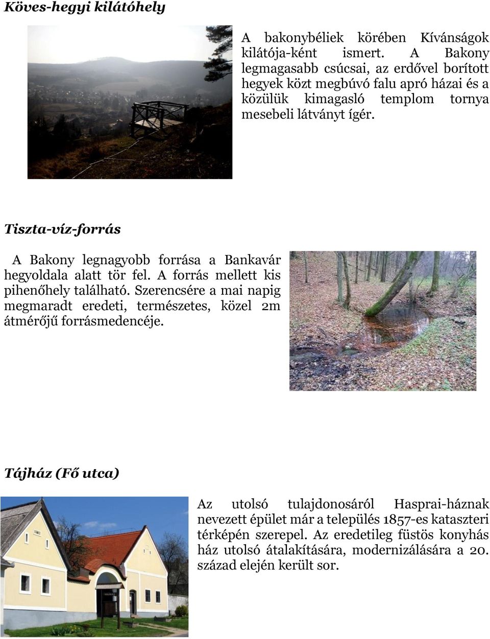Tiszta-víz-forrás A Bakony legnagyobb forrása a Bankavár hegyoldala alatt tör fel. A forrás mellett kis pihenőhely található.