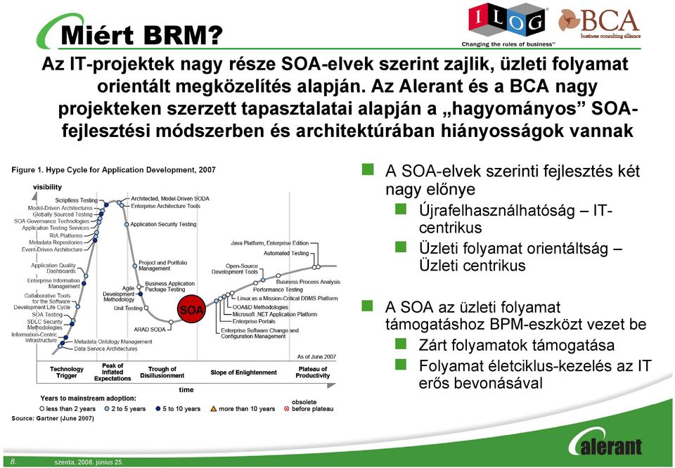 vannak A SOA-elvek szerinti fejlesztés két nagy előnye Újrafelhasználhatóság IT- centrikus Üzleti folyamat orientáltság Üzleti centrikus