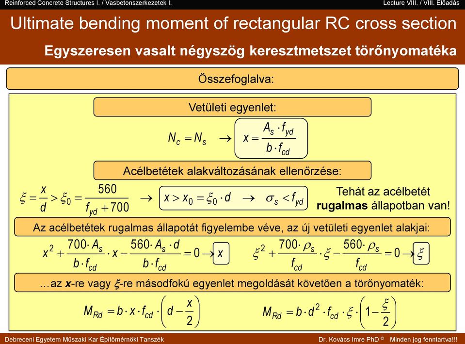 acélbetét rugalma állapotban van!