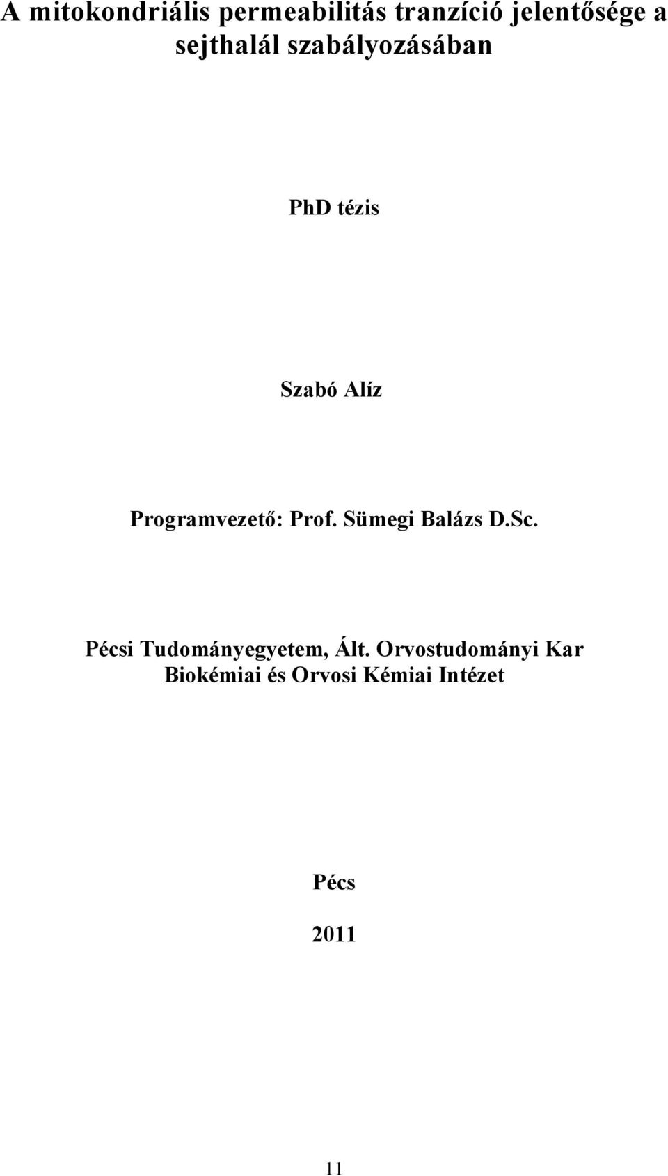 Programvezető: Prof. Sümegi Balázs D.Sc.
