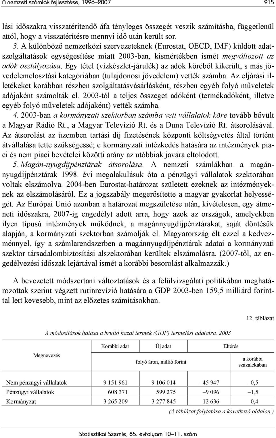 Egy tétel (vízkészlet-járulék) az adók köréből kikerült, s más jövedelemelosztási kategóriában (tulajdonosi jövedelem) vették számba.