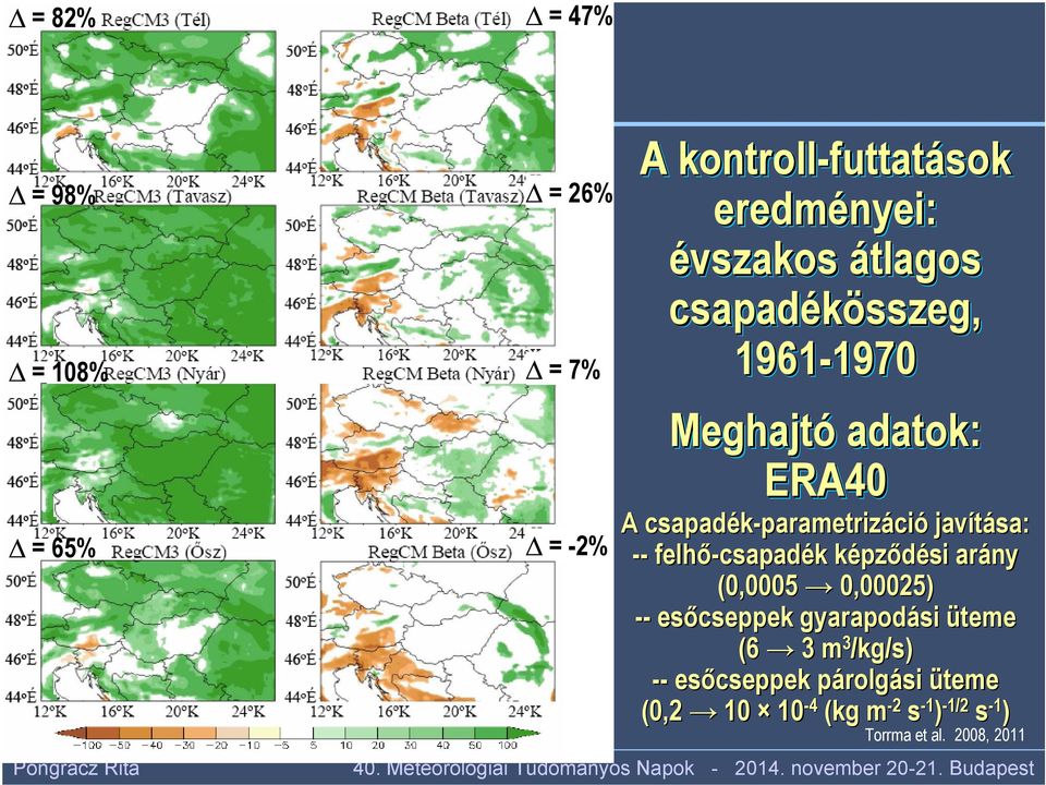 -- felhő-csapad csapadék k képzk pződési arány (0,0005 0005 0,00025) 00025) -- esőcseppek gyarapodási üteme