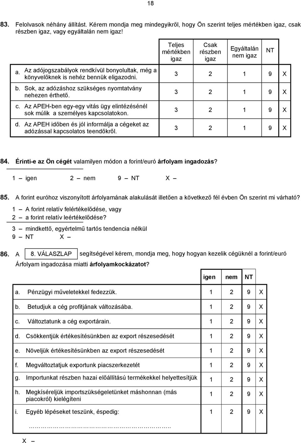 Az APEH-ben egy-egy vitás ügy elintézésénél sok múlik a személyes kapcsolatokon. d. Az APEH időben és jól informálja a cégeket az adózással kapcsolatos teendőkről.