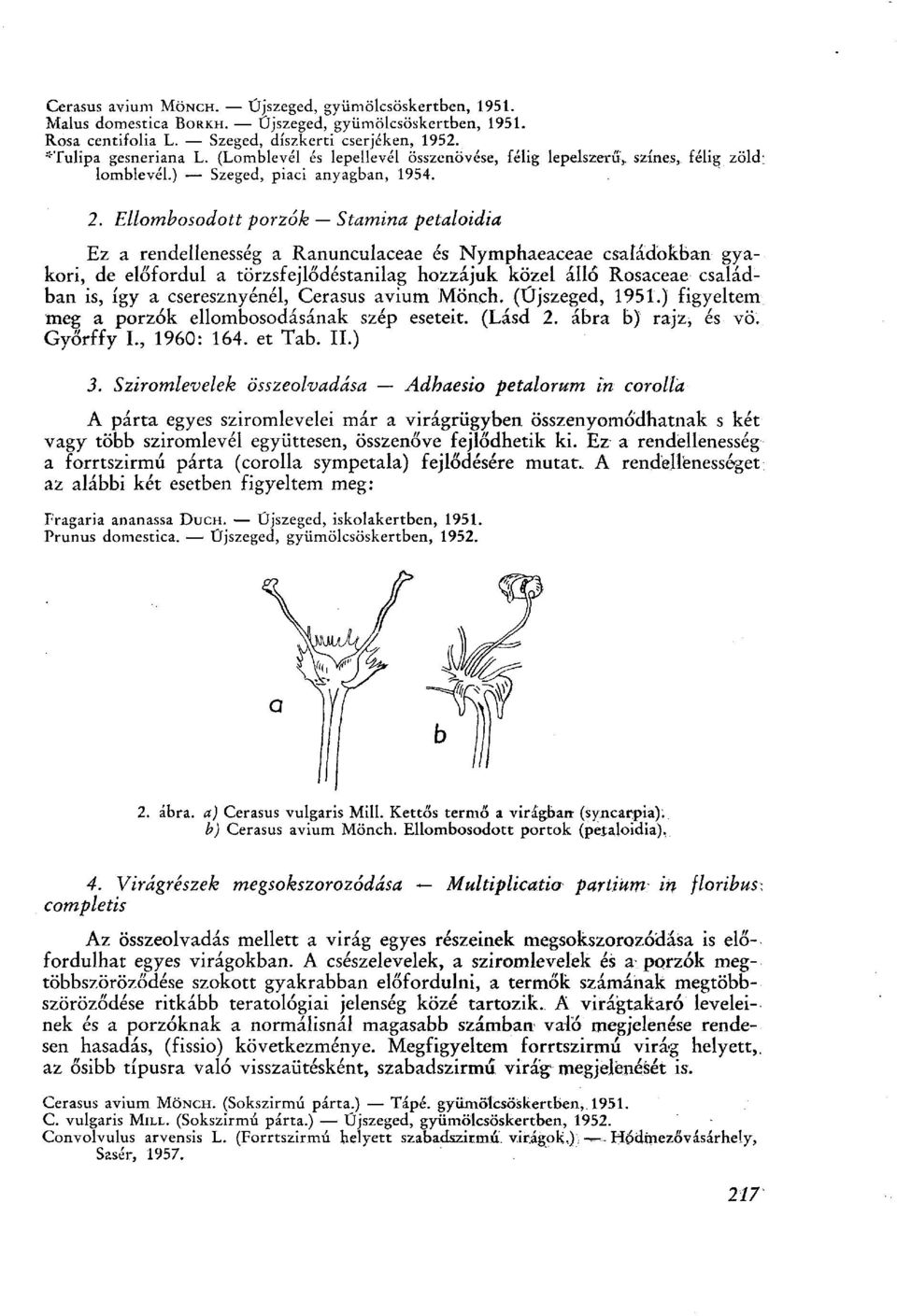 Ellombosodott porzók Stamina petaloidia Ez a rendellenesség a Ranunculaceae és Nymphaeaceae családokban gyakori, de előfordul a törzsfejlődéstanilag hozzájuk közel álló Rosaceae családban is, így a