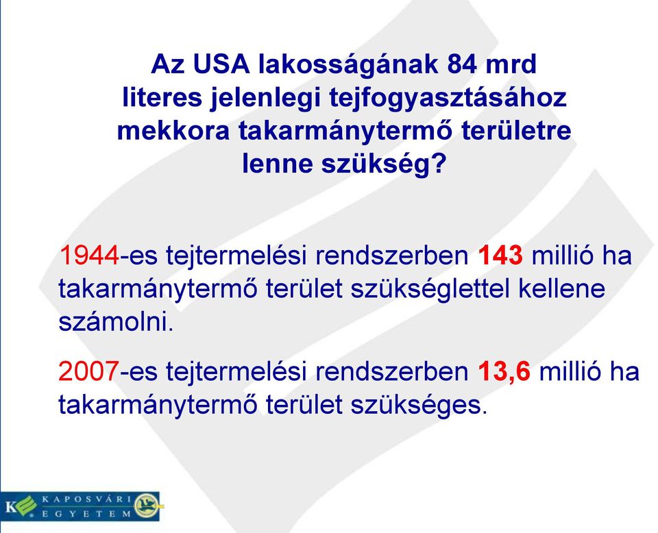 1944-es tejtermelési rendszerben 143 millió ha takarmánytermő terület