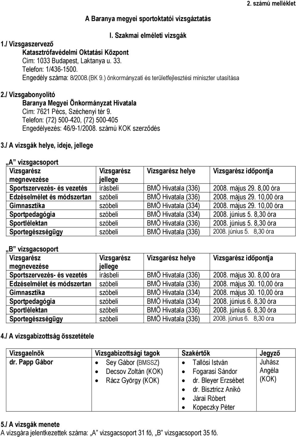 Telefon: (72) 500-420, (72) 500-405 Engedélyezés: 46/9-1/2008. számú KOK szerződés 3.