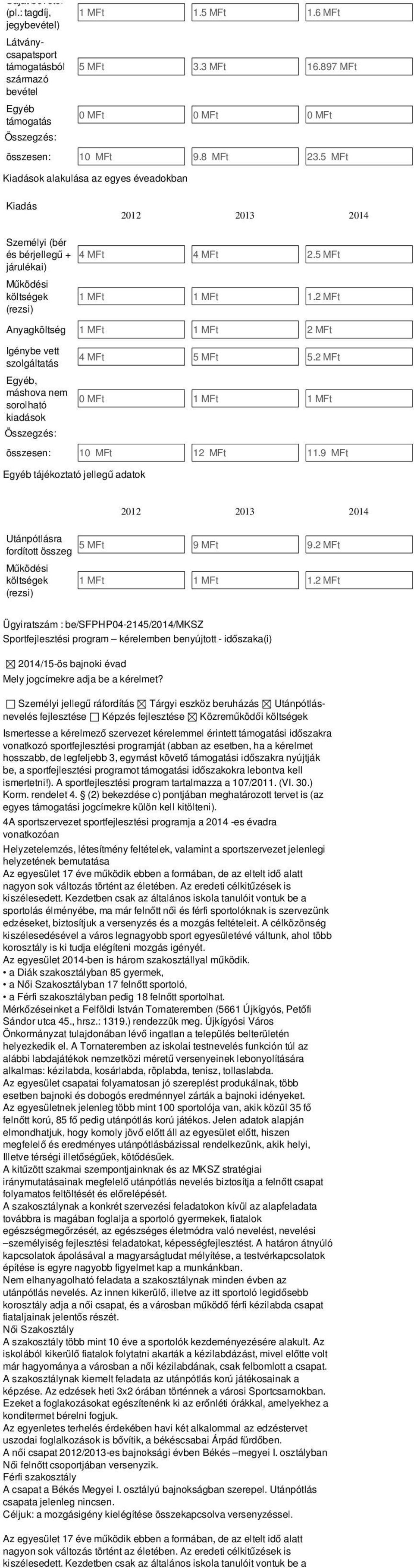 2 MFt Anyagköltség 1 MFt 1 MFt 2 MFt Igénybe vett szolgáltatás Egyéb, máshova nem sorolható kiadások 4 MFt 5 MFt 5.2 MFt 0 MFt 1 MFt 1 MFt összesen: 10 MFt 12 MFt 11.