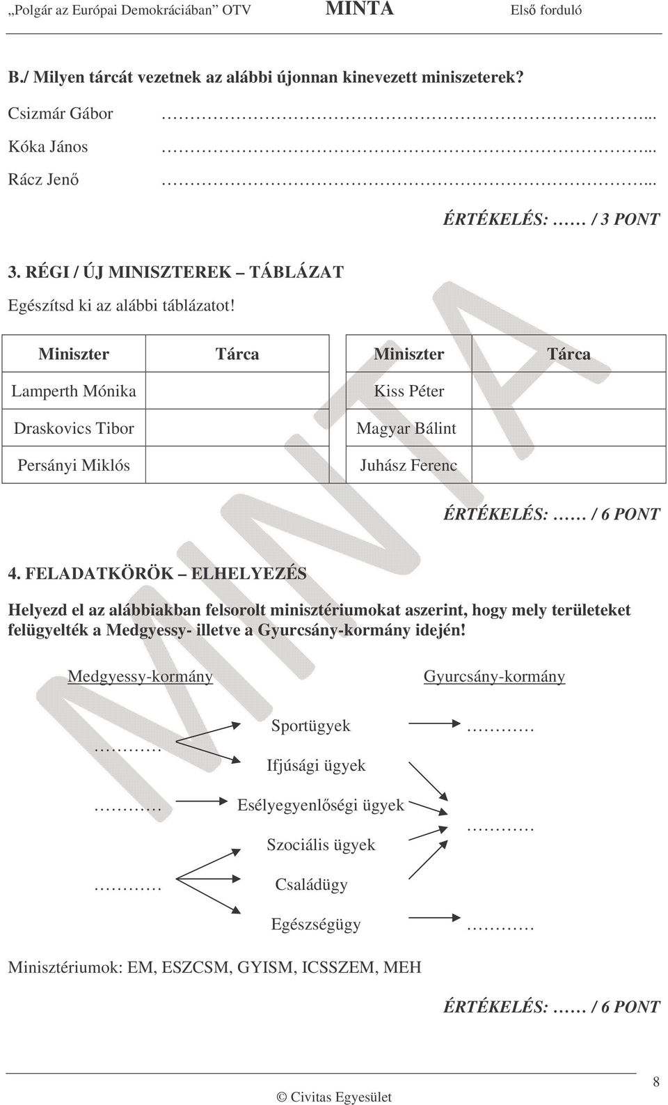 Miniszter Tárca Miniszter Tárca Lamperth Mónika Draskovics Tibor Persányi Miklós Kiss Péter Magyar Bálint Juhász Ferenc 4.