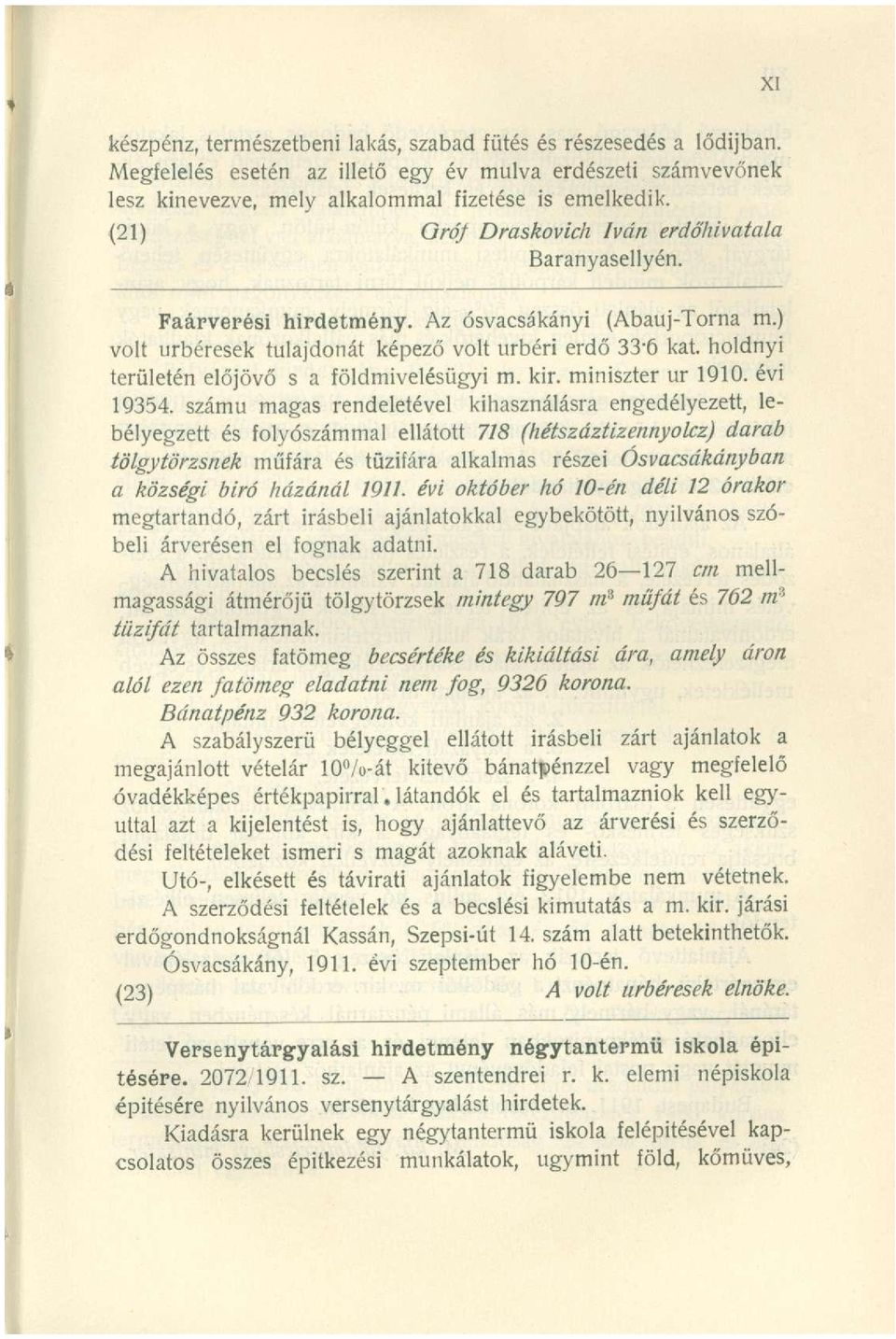 holdnyi területén előjövő s a földmivelésügyi m. kir. miniszter ur 1910. évi 19354.