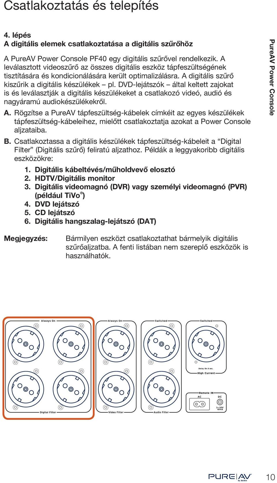 DVD-lejátszók által keltett zajokat is és leválasztják a digitális készülékeket a csatlakozó videó, audió és nagyáramú audiokészülékekről. A.