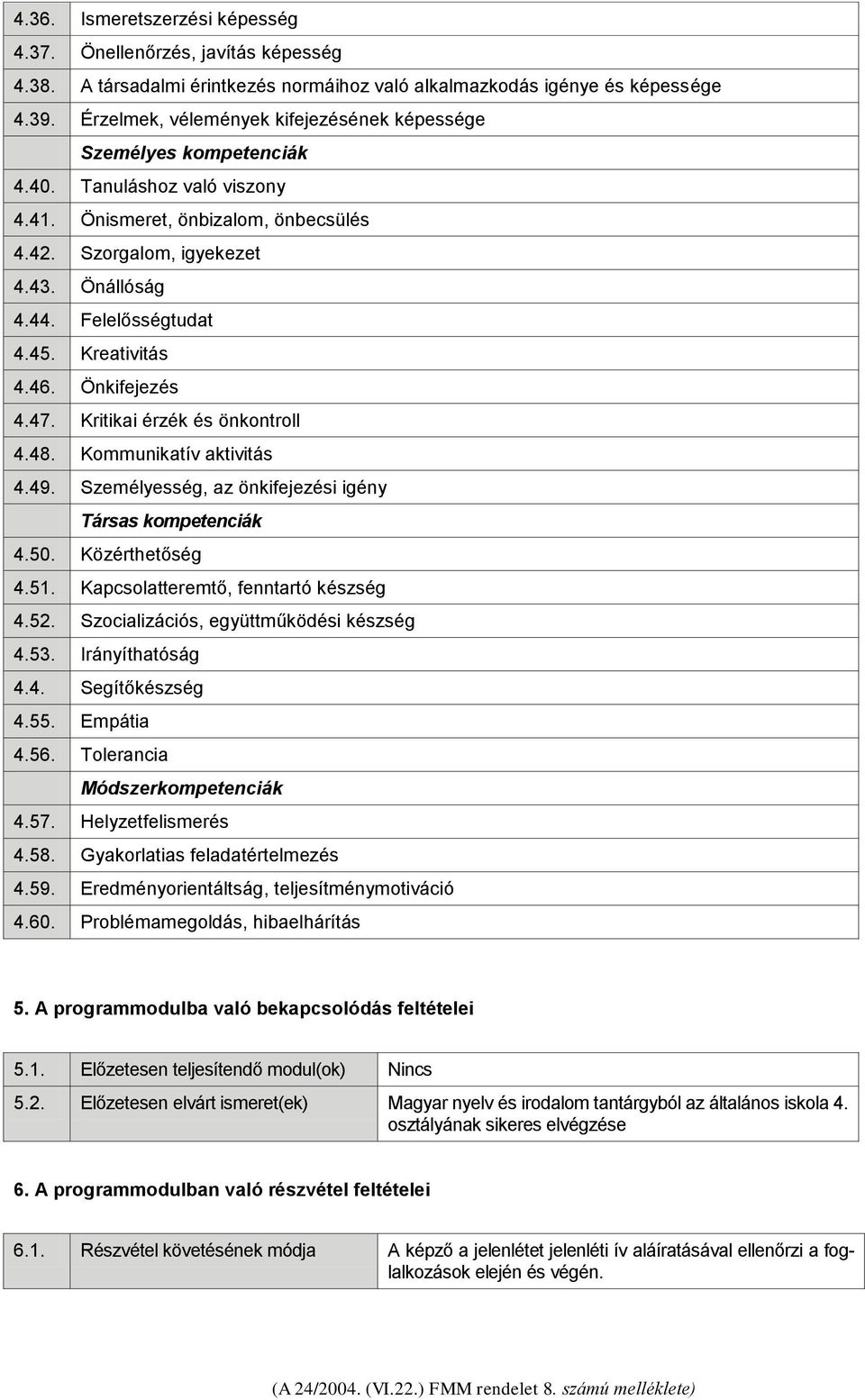 Felelősségtudat 4.45. Kreativitás 4.46. Önkifejezés 4.47. Kritikai érzék és önkontroll 4.48. Kommunikatív aktivitás 4.49. Személyesség, az önkifejezési igény Társas kompetenciák 4.50. Közérthetőség 4.