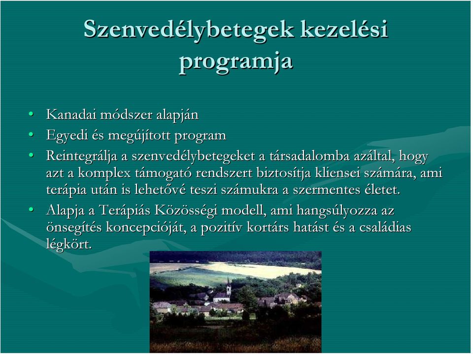 kliensei számára, ami terápia után n is lehetővé teszi számukra a szermentes életet.
