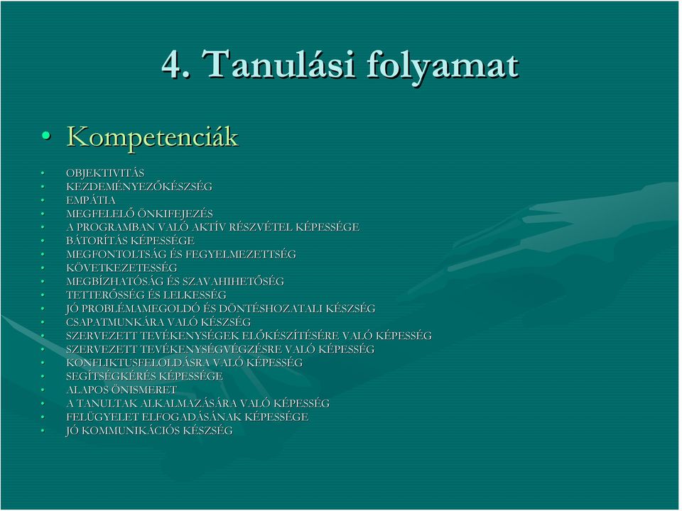MEGFONTOLTSÁG ÉS S FEGYELMEZETTSÉG KÖVETKEZETESSÉG MEGBÍZHAT ZHATÓSÁG ÉS S SZAVAHIHETŐSÉG TETTERŐSS SSÉG ÉS S LELKESSÉG JÓ PROBLÉMAMEGOLD MAMEGOLDÓ ÉS S DÖNTD NTÉSHOZATALI KÉSZSK