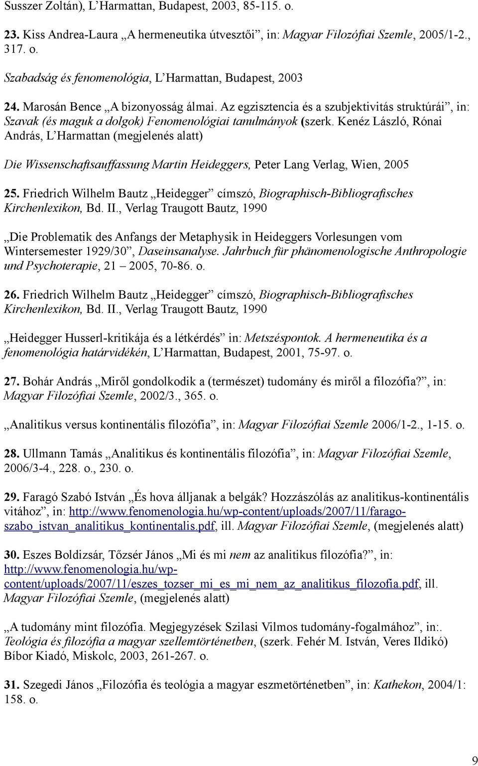 Kenéz László, Rónai András, L Harmattan (megjelenés alatt) Die Wissenschaftsauffassung Martin Heideggers, Peter Lang Verlag, Wien, 2005 25.
