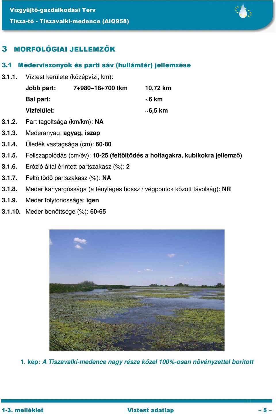 Feliszapolódás (cm/év): 10-25 (feltöltődés a holtágakra, kubikokra jellemző) 3.1.6. Erózió által érintett partszakasz (%): 2 3.1.7. Feltöltődő partszakasz (%): NA 3.1.8.