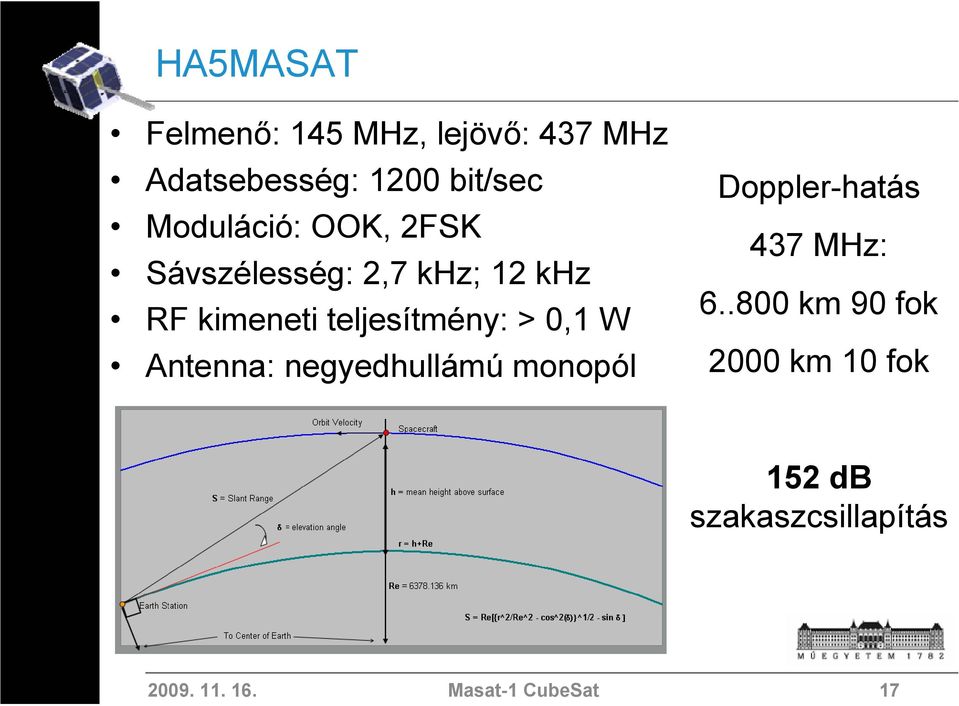 teljesítmény: > 0,1 W Antenna: negyedhullámú monopól Doppler-hatás 437