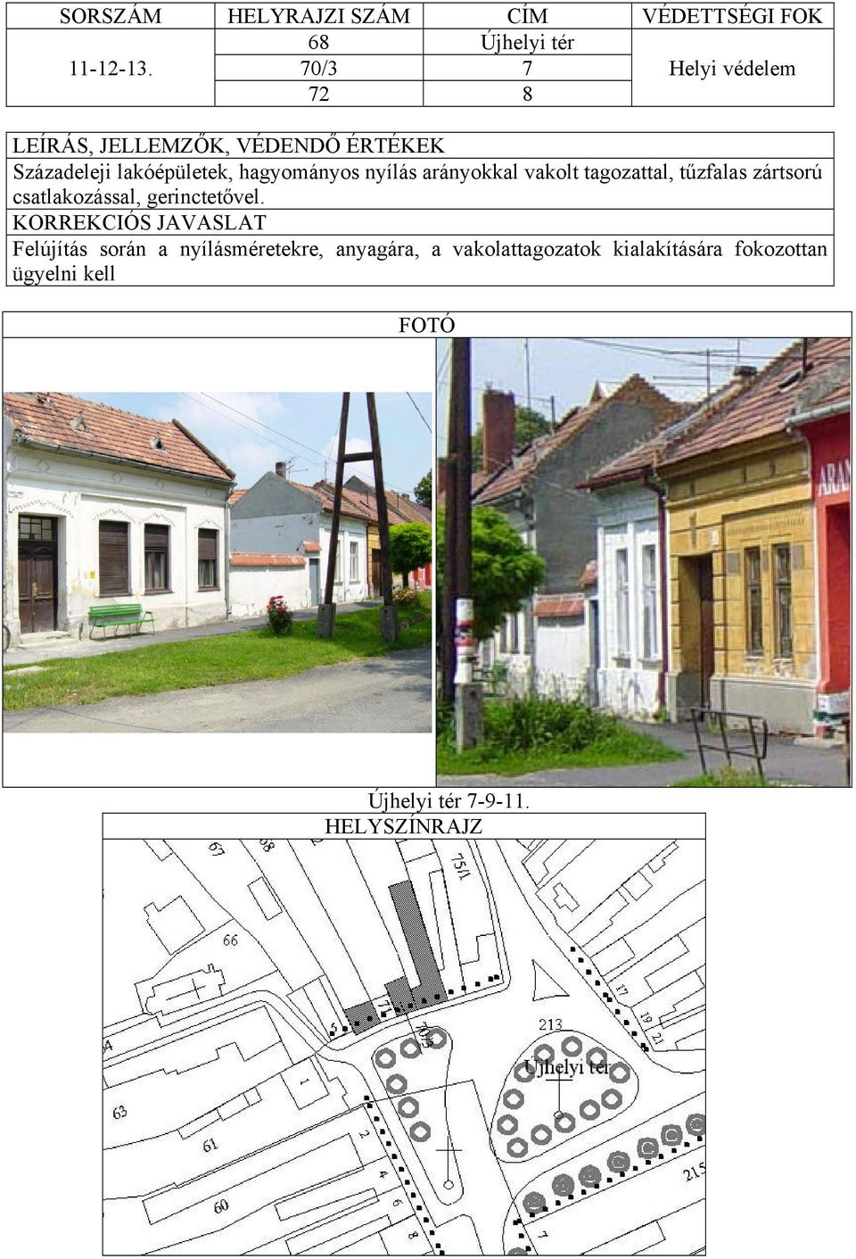 arányokkal vakolt tagozattal, tűzfalas zártsorú csatlakozással,