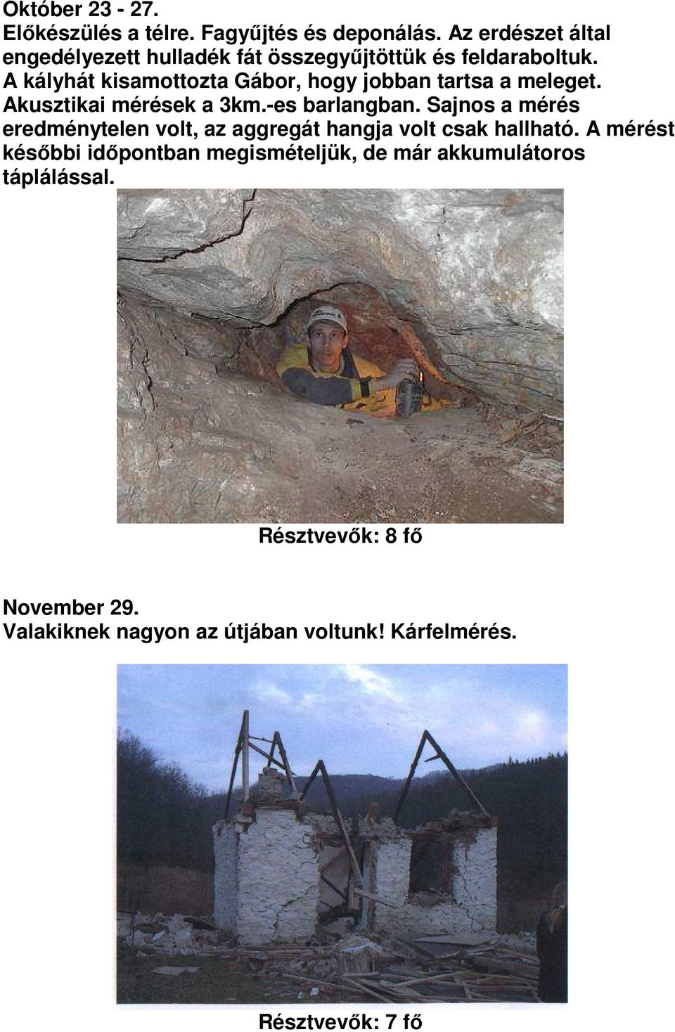 A kályhát kisamottozta Gábor, hogy jobban tartsa a meleget. Akusztikai mérések a 3km.-es barlangban.